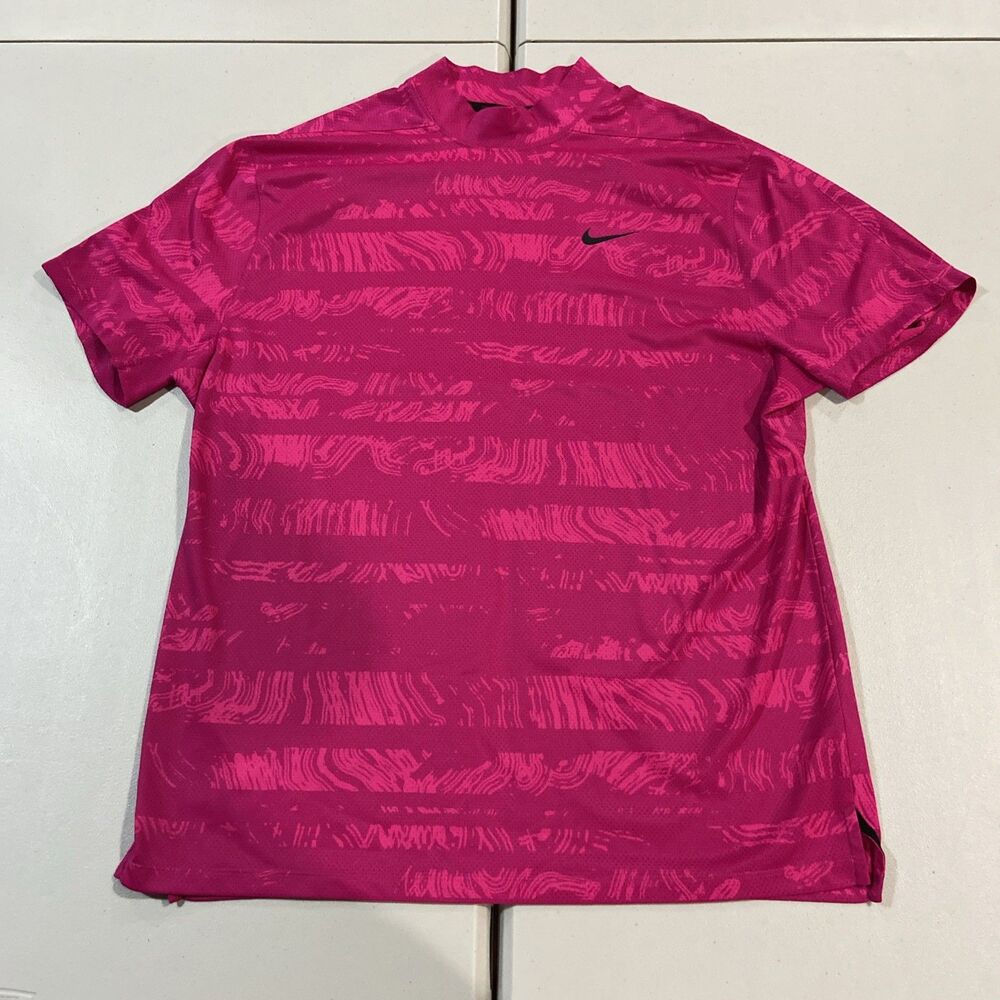 Nike Tiger Woods Dri-FIT ADV Mock Neck Polo Golf Shirt Men L Berry Pink Fuchsia